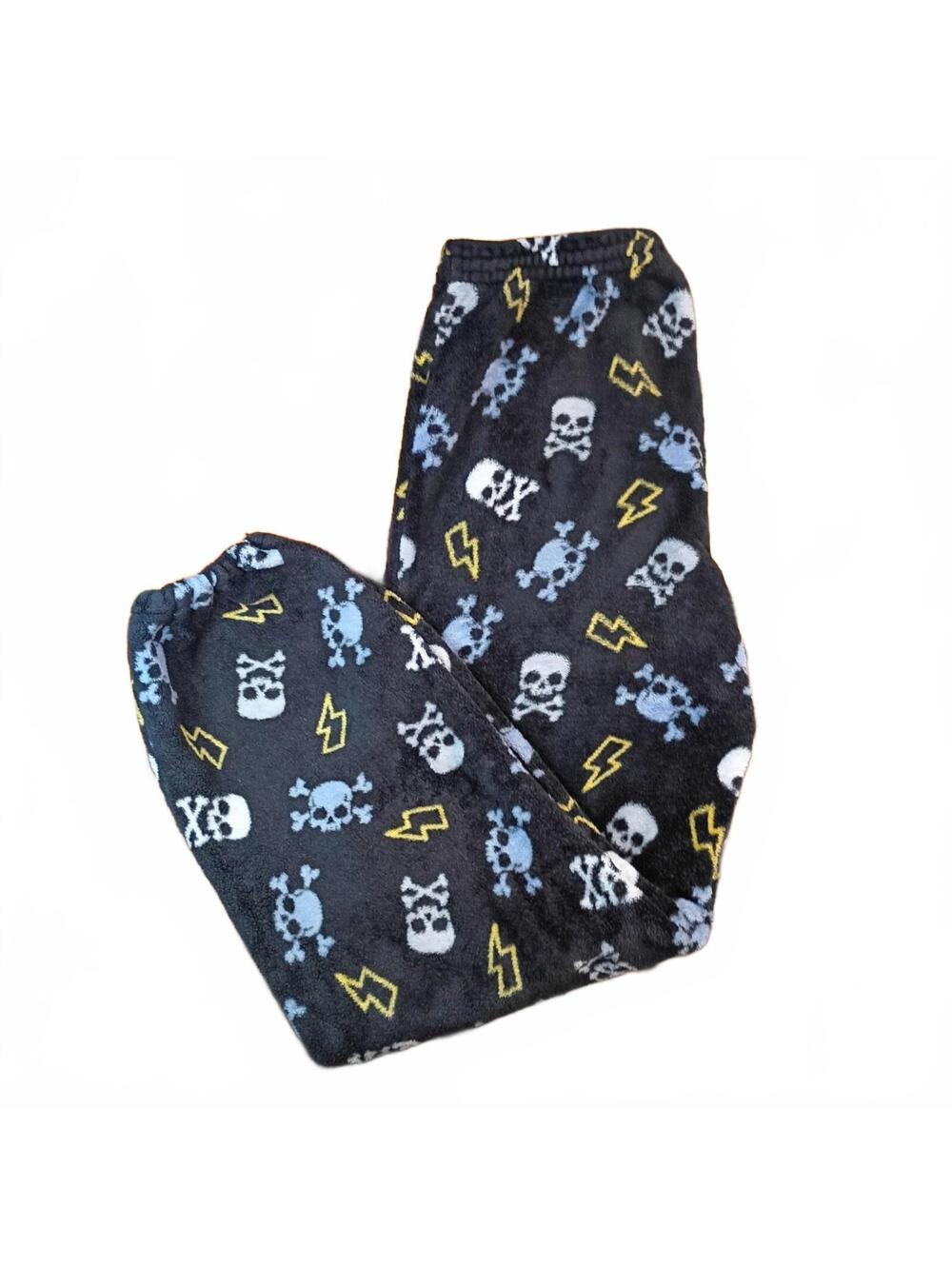 Wonder Nation Black Skull Print Fleece Pajama Pants XL (14-16) Kids Husky